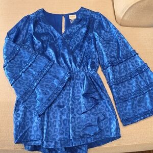 Peach Love California Blue Leopard Print Long Sleeve Romper